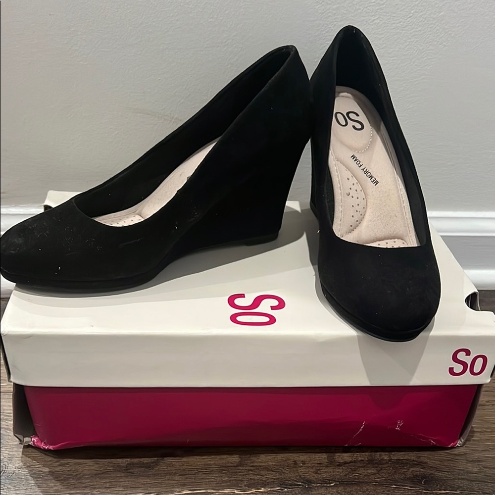So Women's Black Wedge Shoes